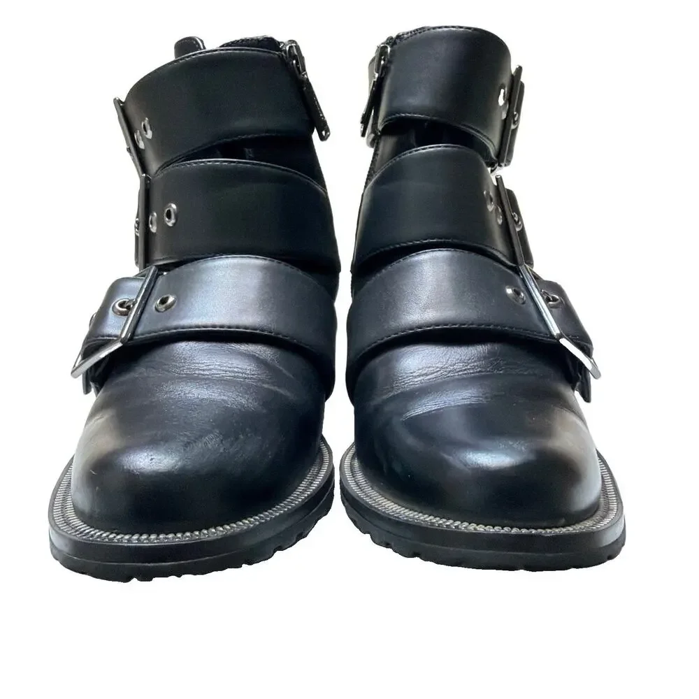 Blondo Camila Moto Biker Leather Booties Womens 6.5 Black Waterproof Side Zip